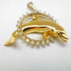 Dolphin and Diamonds! 14 Carat Gold plated over Sterling! Moissanite!